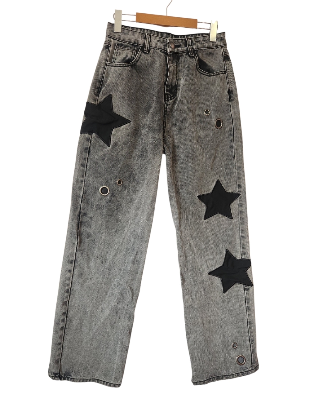 Daisy Street Black Stonewash Star Grommet Wide Leg Jeans High Rise Acid Wash EUC